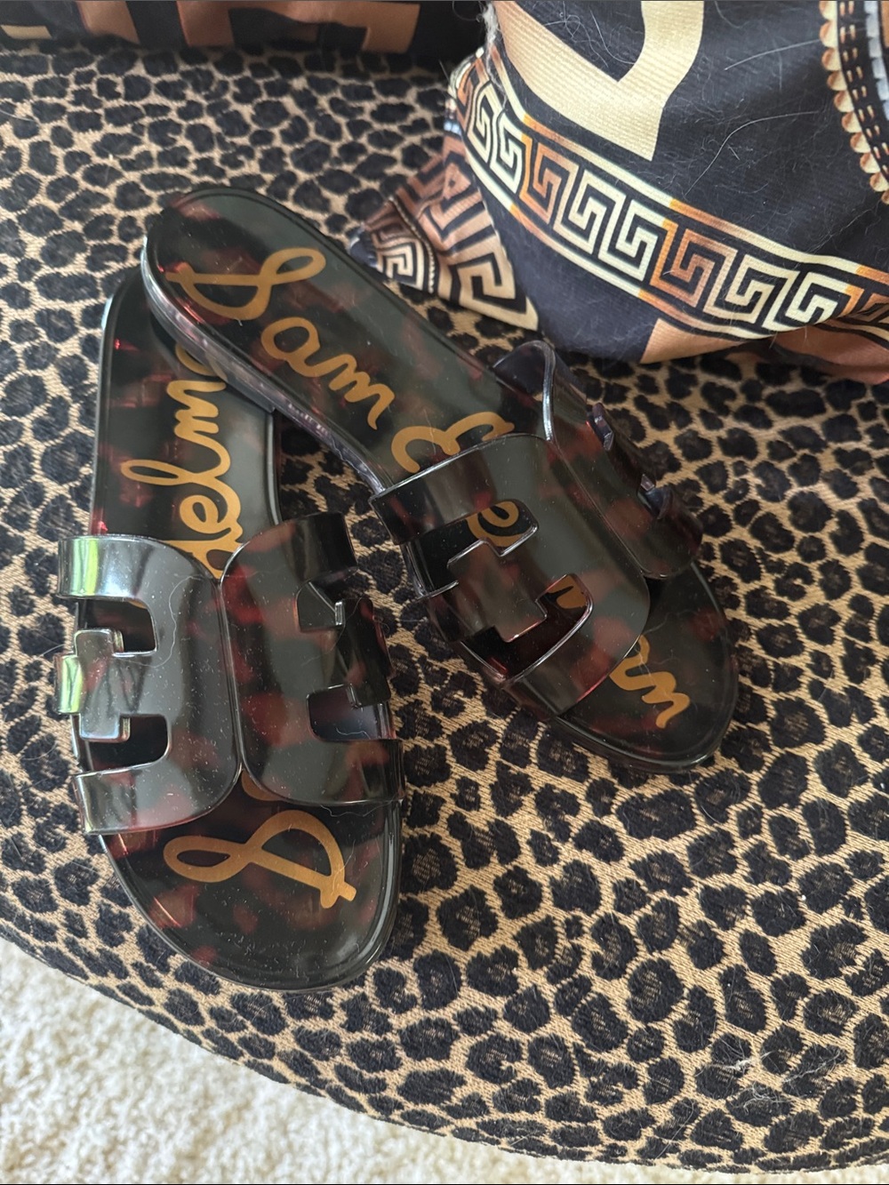 Sam Edelman Tortoiseshell Jelly Slide Sandals - Brown/Black